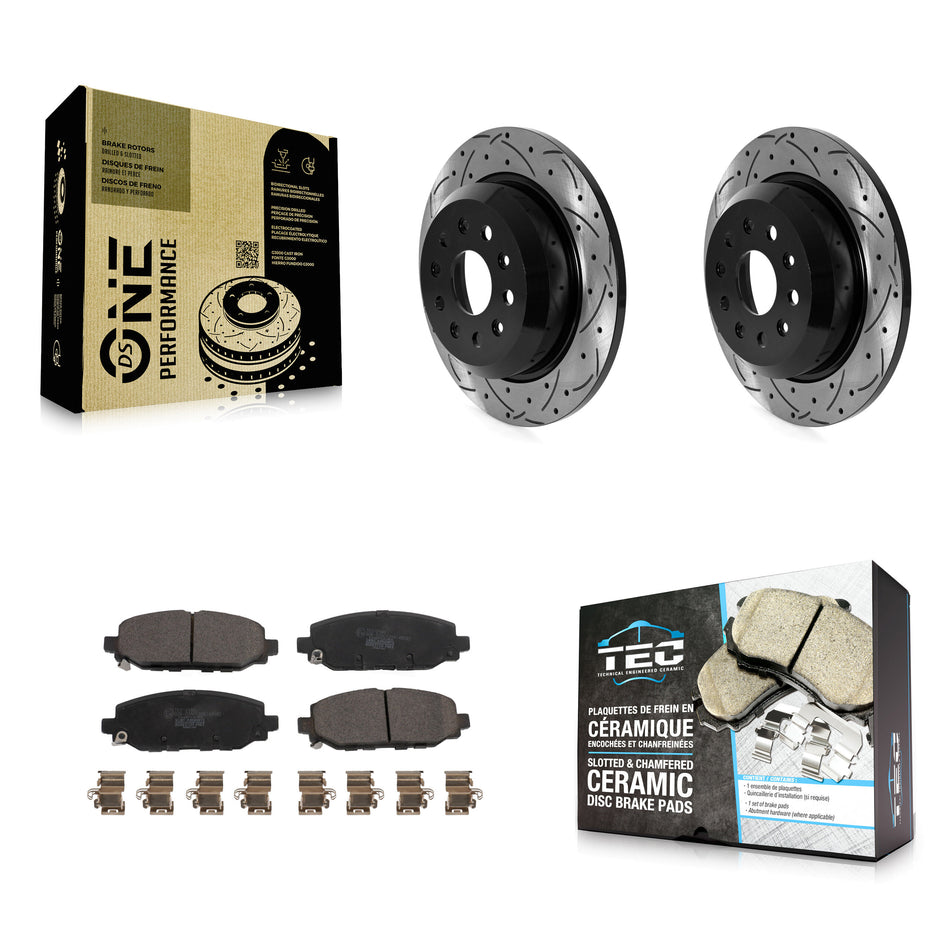 Rear Coat Drill Slot Disc Brake Rotor Ceramic Pad Kit For 2018-2020 Jeep Wrangler Rubicon KDT-101067
