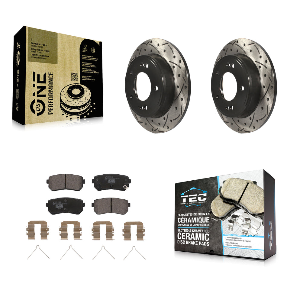Rear Coated Drilled Slotted Disc Brake Rotors Ceramic Pad Kit For Hyundai Kona Kia Seltos KDT-101068