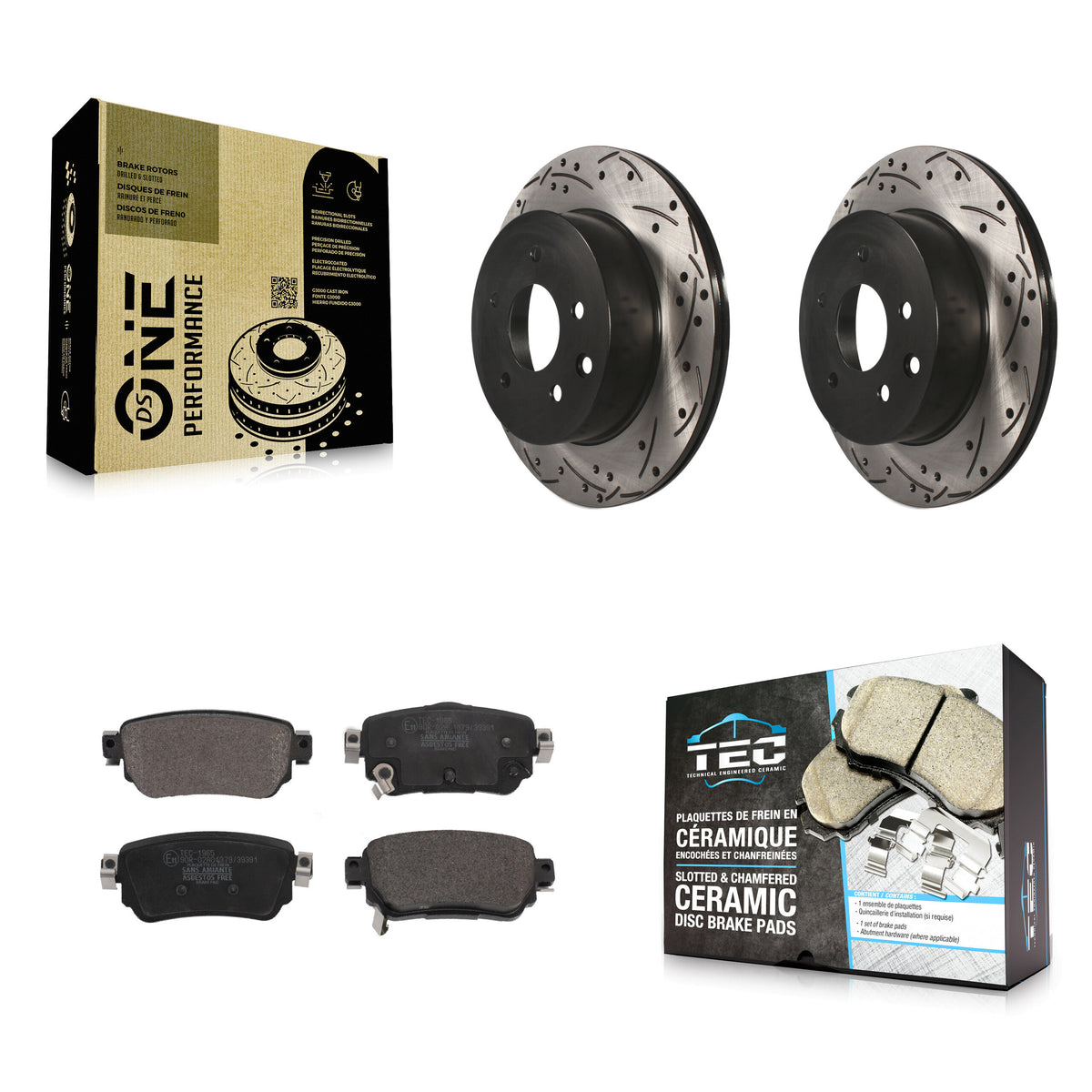 Rear Coated Drilled Slot Disc Brake Rotor & Ceramic Pad Kit For 2019 Nissan Rogue Sport S KDT-101070