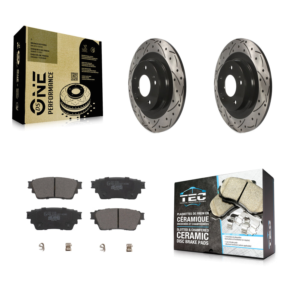 Rear Drilled Slot Brake Rotor Ceramic Pad Kit For Mitsubishi Outlander Eclipse Cross PHEV KDT-101071