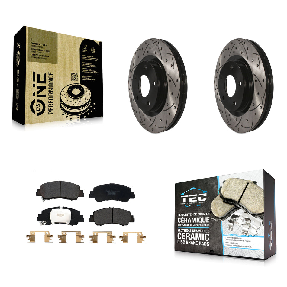 Front Coated Drilled Slot Disc Brake Rotor & Ceramic Pad Kit For Mitsubishi Eclipse Cross KDT-101076