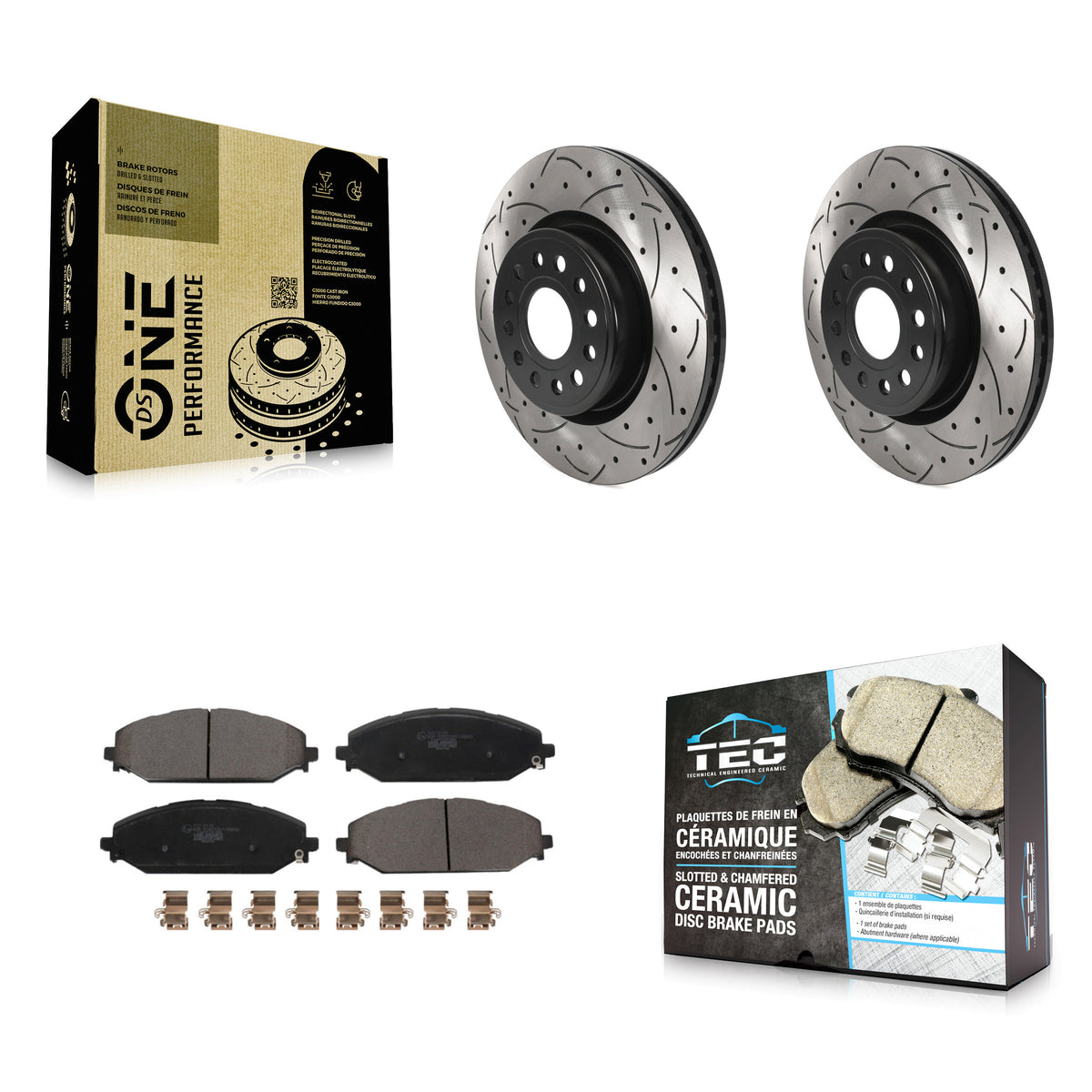 Front Coated Drilled Slotted Disc Brake Rotors And Ceramic Pads Kit For Ram 1500 KDT-101095