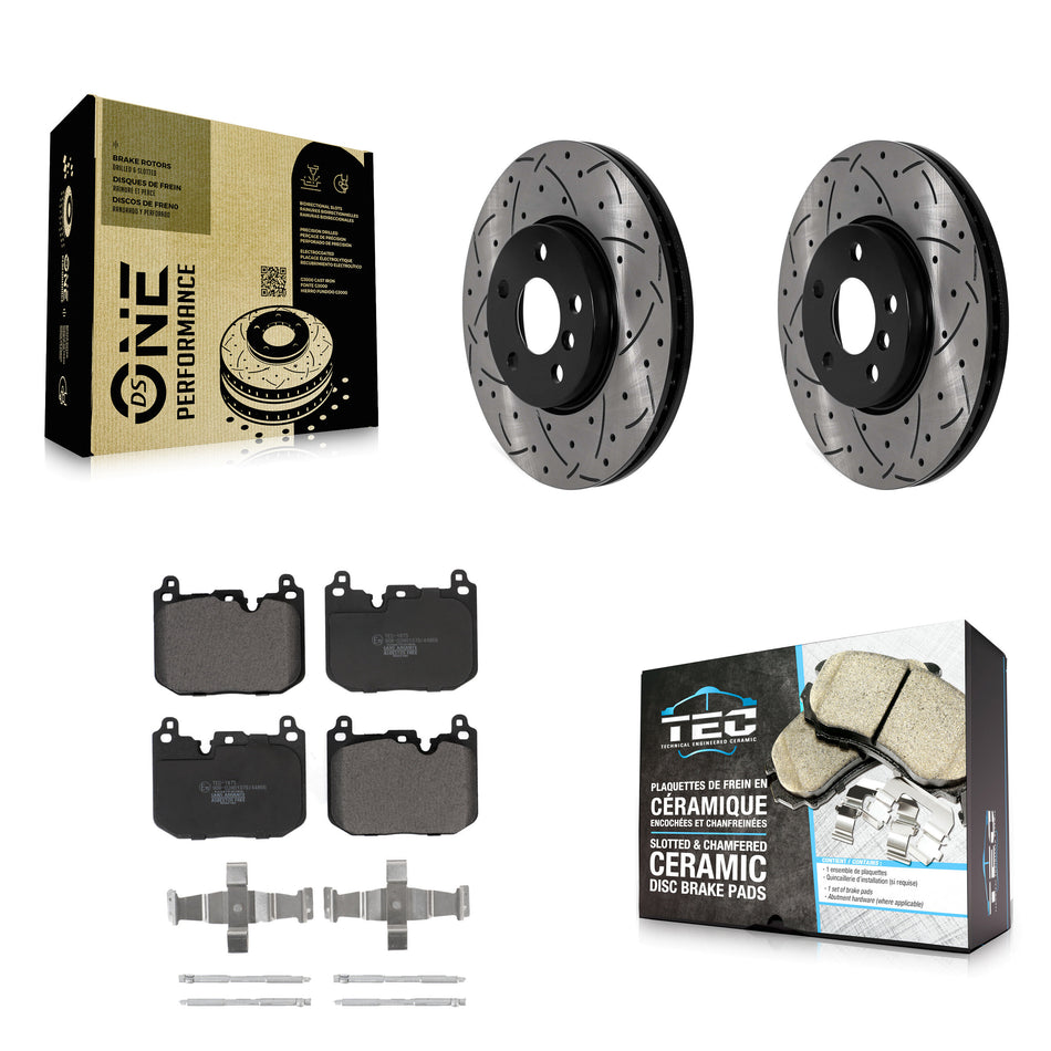 Front Drill Slot Brake Rotor Ceramic Pad Kit For Mini Cooper Clubman S With Sport Package KDT-101104