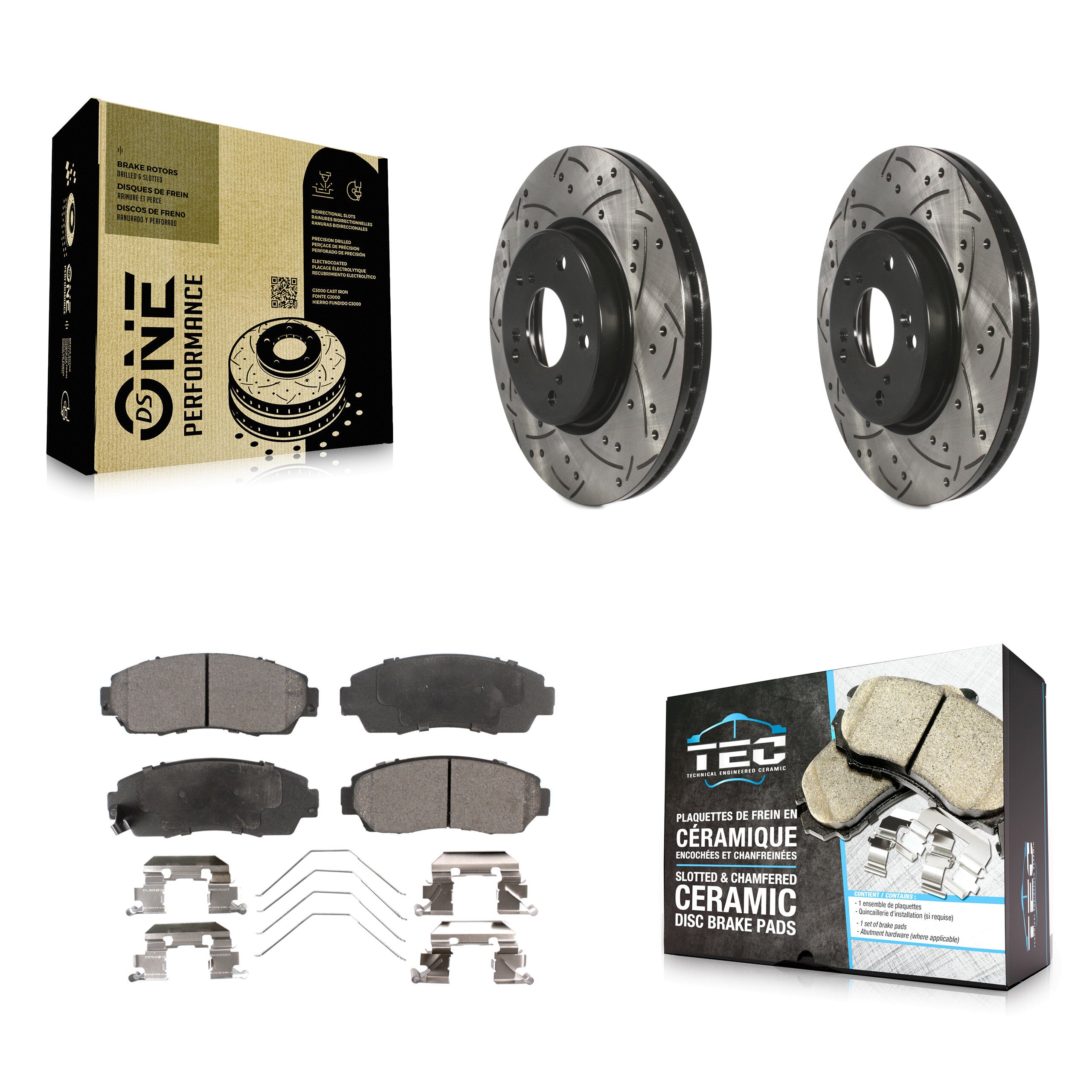 Front Coated Drilled Slotted Disc Brake Rotors And Ceramic Pads Kit For Honda CR-V KDT-101116