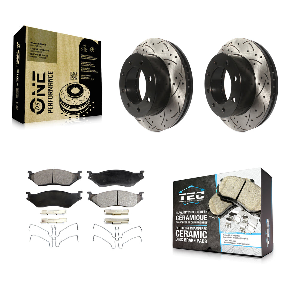 Front Drill Slot Brake Rotors Ceramic Pad Kit For Ford F-450 Super Duty With 8 Lug Wheels KDT-101122