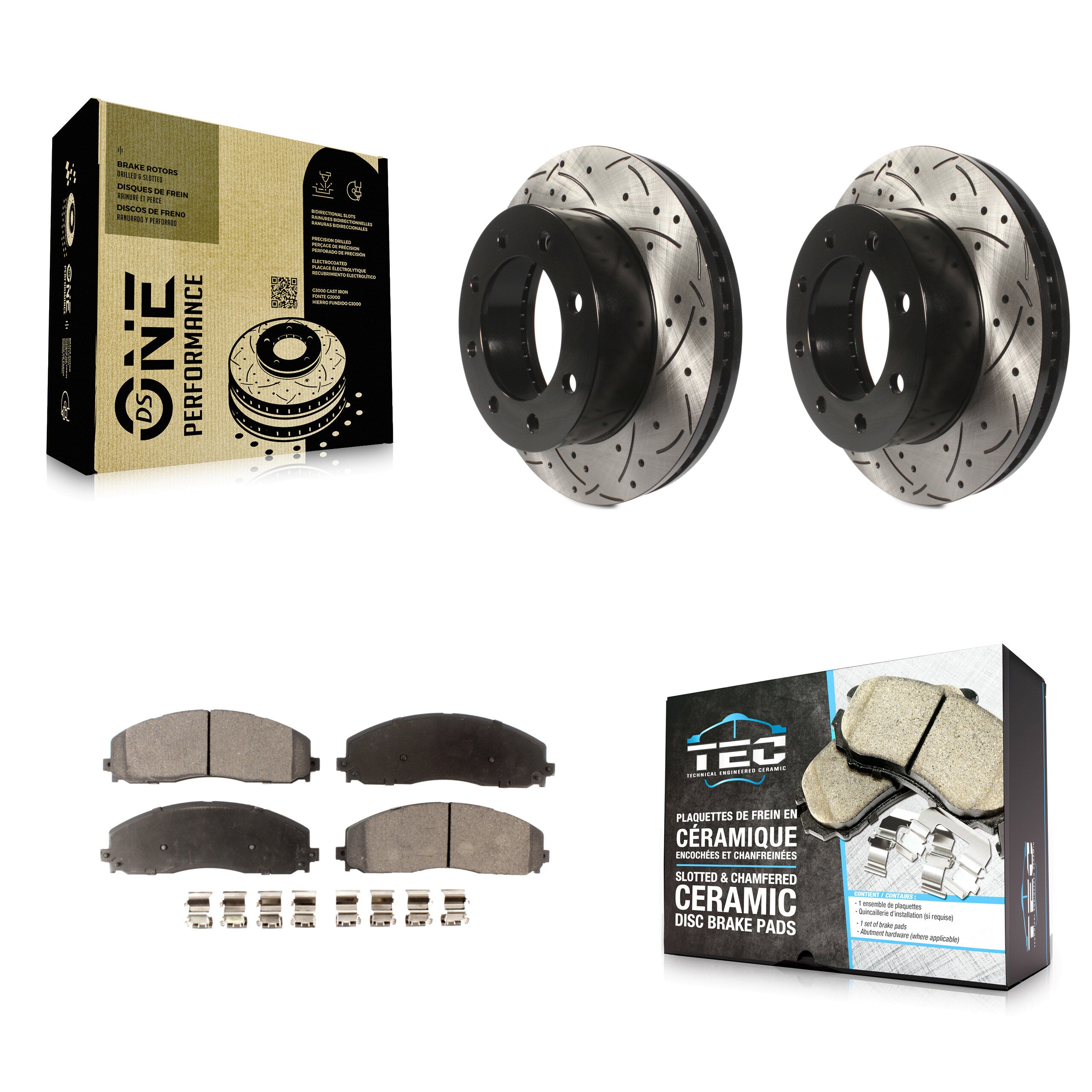 Front Coat Drill Slot Disc Brake Rotor Ceramic Pad Kit For 2013 Ford F-250 Super Duty 4WD KDT-101123