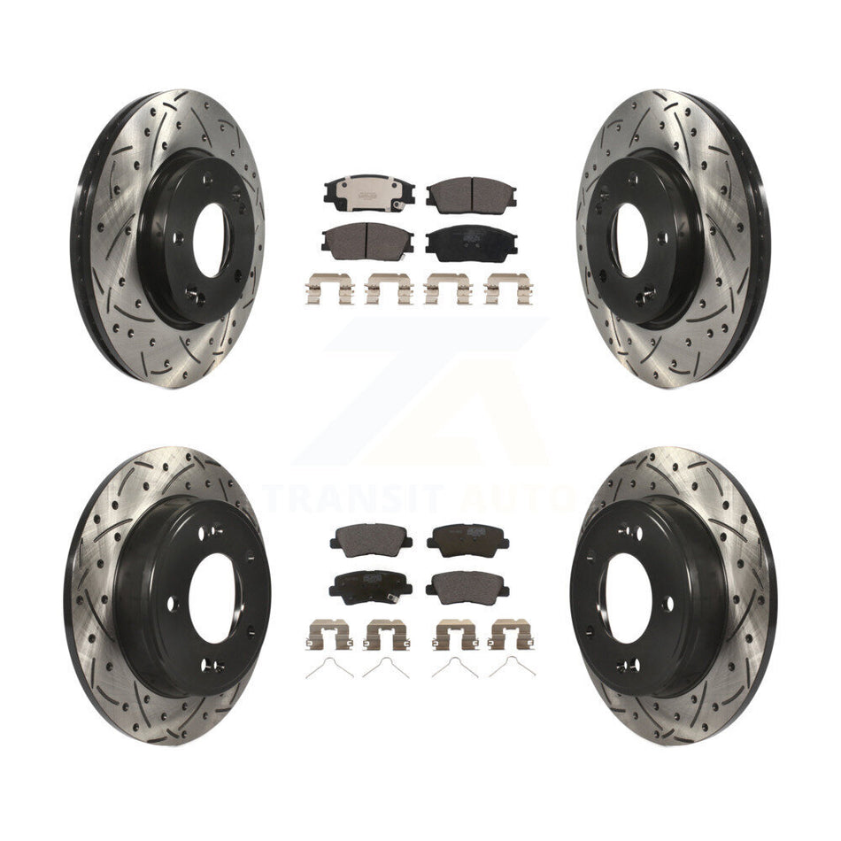 Front Rear Coated Drill Slot Disc Brake Rotors Ceramic Pad Kit For Hyundai Venue Kia Soul KDT-101124