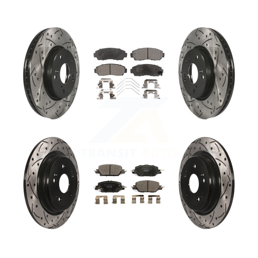 Front Rear Coated Drilled Slotted Disc Brake Rotors And Ceramic Pads Kit For Honda CR-V KDT-101125