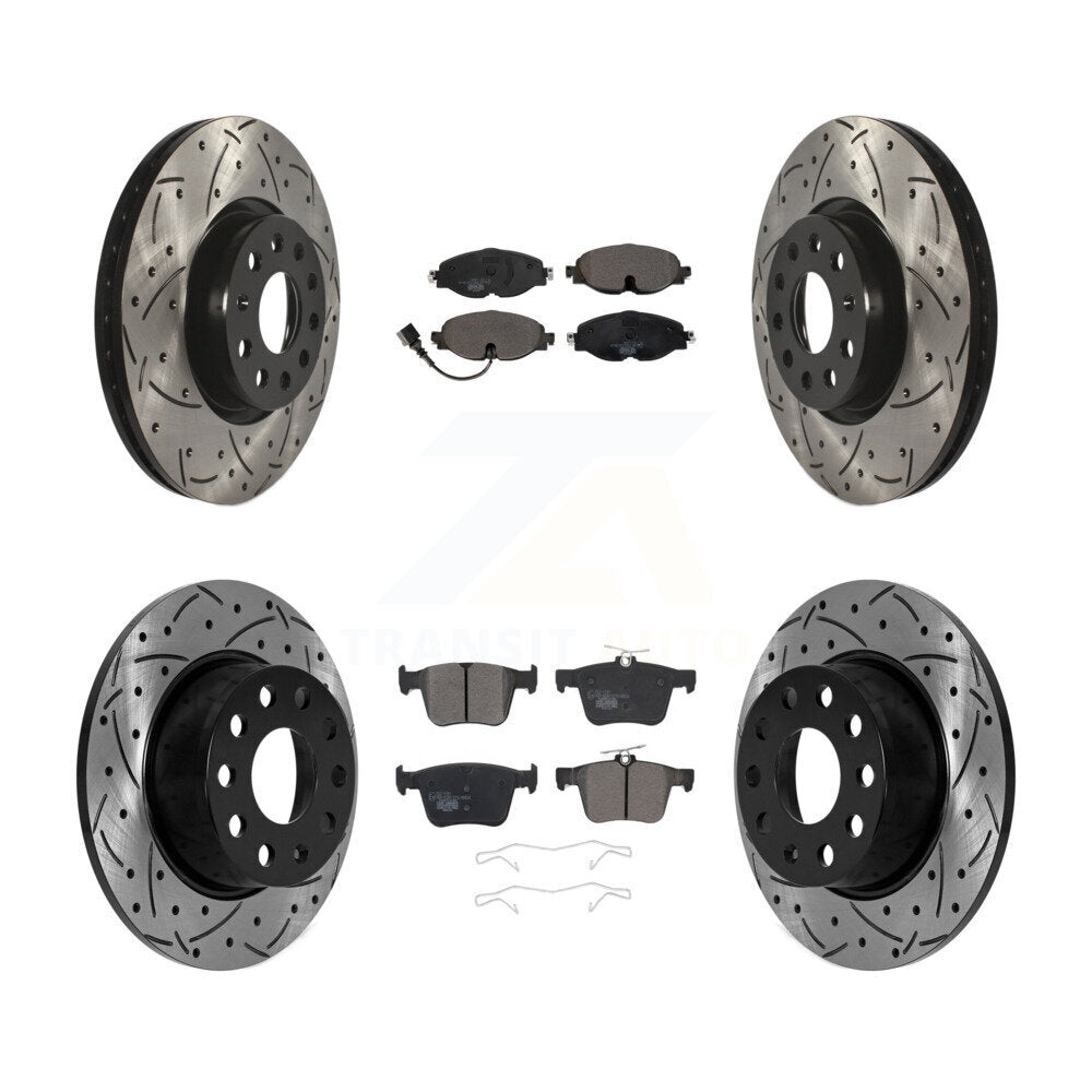 Front Rear Drill Slot Disc Brake Rotors Ceramic Pad Kit For 2022-2023 Volkswagen Taos FWD KDT-101131