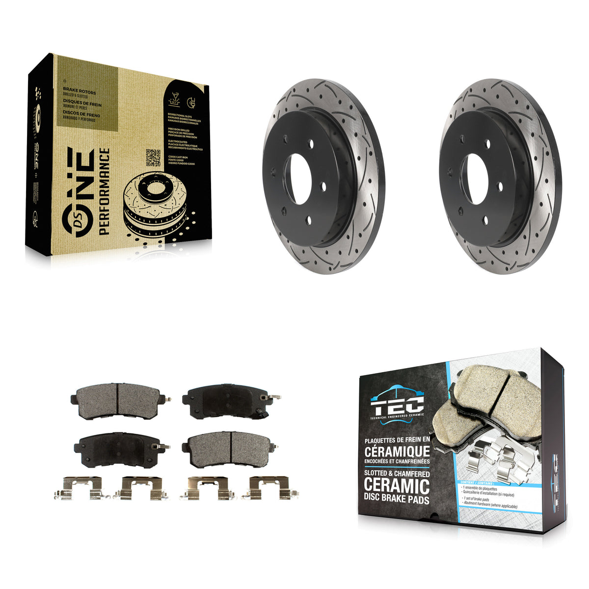 Rear Drill Slot Brake Rotors Ceramic Pad Kit For 2017-2019 Nissan Armada With Solid Rotor KDT-101134