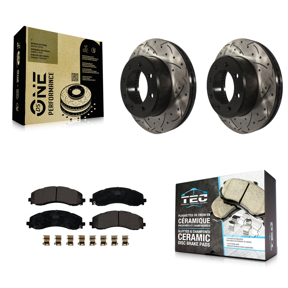 Front Coated Drilled Slotted Disc Brake Rotors And Ceramic Pads Kit For Ram 2500 3500 KDT-101138