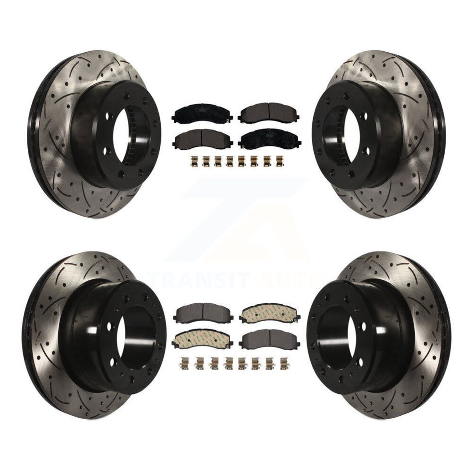 Front Rear Coated Drilled Slotted Disc Brake Rotors And Ceramic Pad Kit For Ram 2500 3500 KDT-101156