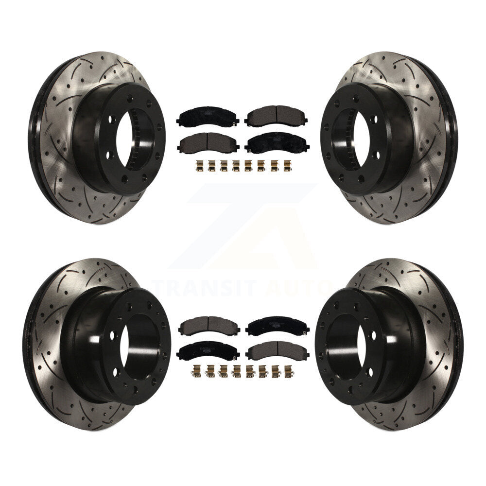 Front Rear Drill Slot Disc Brake Rotor Ceramic Pad Kit For Ram 3500 With Dual Wheels KDT-101157