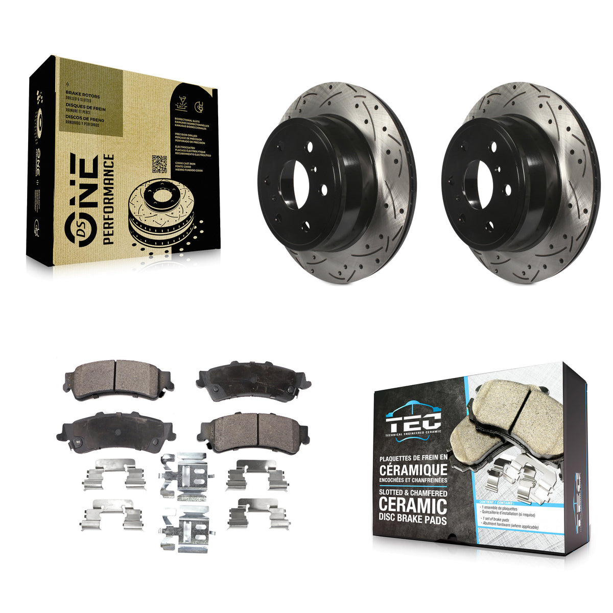 Rear Coated Drilled Slotted Disc Brake Rotors Ceramic Pad Kit For GMC Sierra 1500 Classic KDT-101158