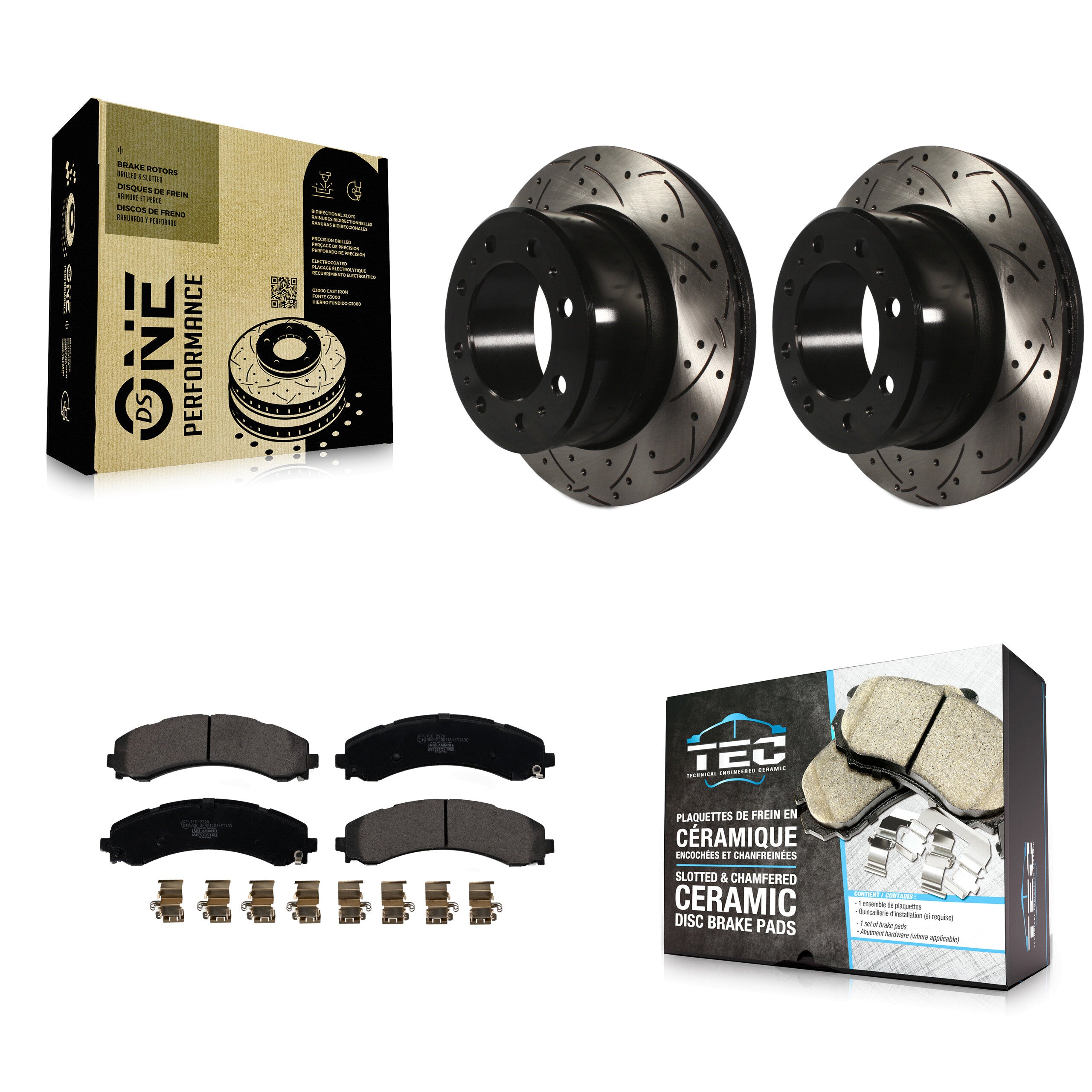 Rear Drill Slot Brake Rotors Ceramic Pad Kit For 2020-2021 Ram 3500 With Dual Wheels KDT-101163