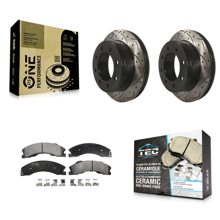 Rear Coated Drilled Slotted Disc Brake Rotor & Ceramic Pad Kit For Chevrolet Express 4500 KDT-101164