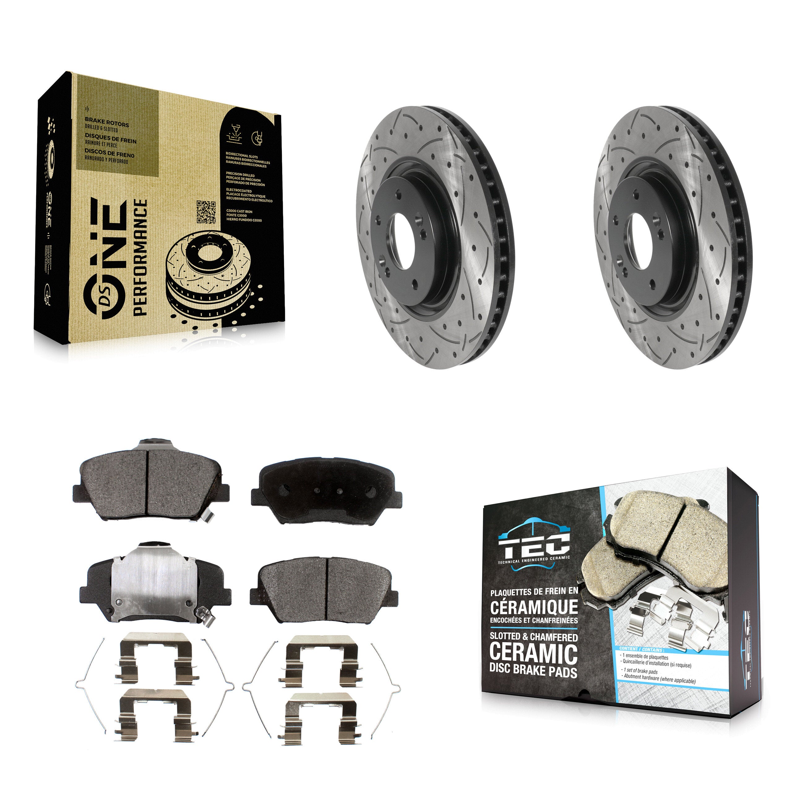 Front Coated Drilled Slotted Disc Brake Rotors Ceramic Pad Kit For 2019-2022 Hyundai Nexo KDT-101167
