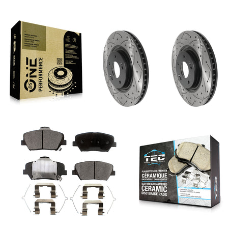 Front Coated Drilled Slotted Disc Brake Rotors Ceramic Pad Kit For 2019-2022 Hyundai Nexo KDT-101167