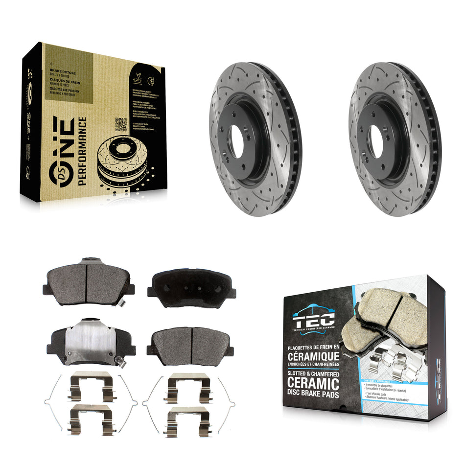 Front Coated Drilled Slotted Disc Brake Rotors Ceramic Pad Kit For 2019-2022 Hyundai Nexo KDT-101167