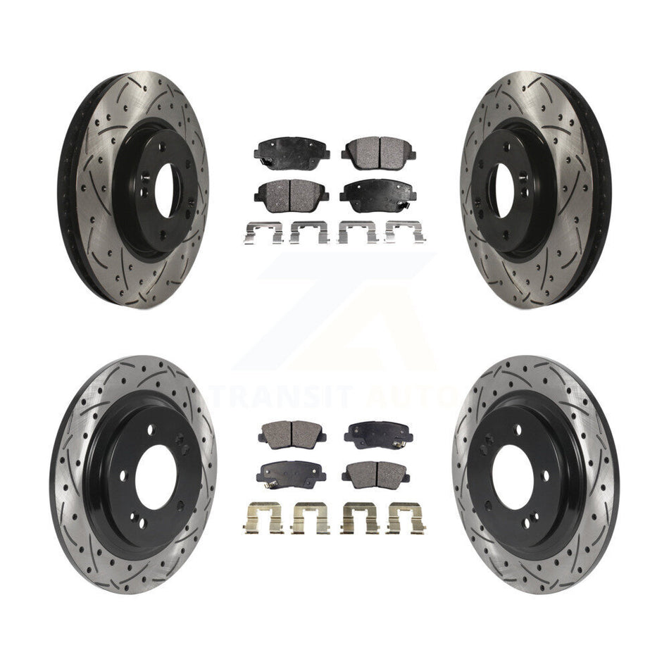 Front Rear Coated Drilled Slotted Disc Brake Rotor And Ceramic Pad Kit For Hyundai Sonata KDT-101168