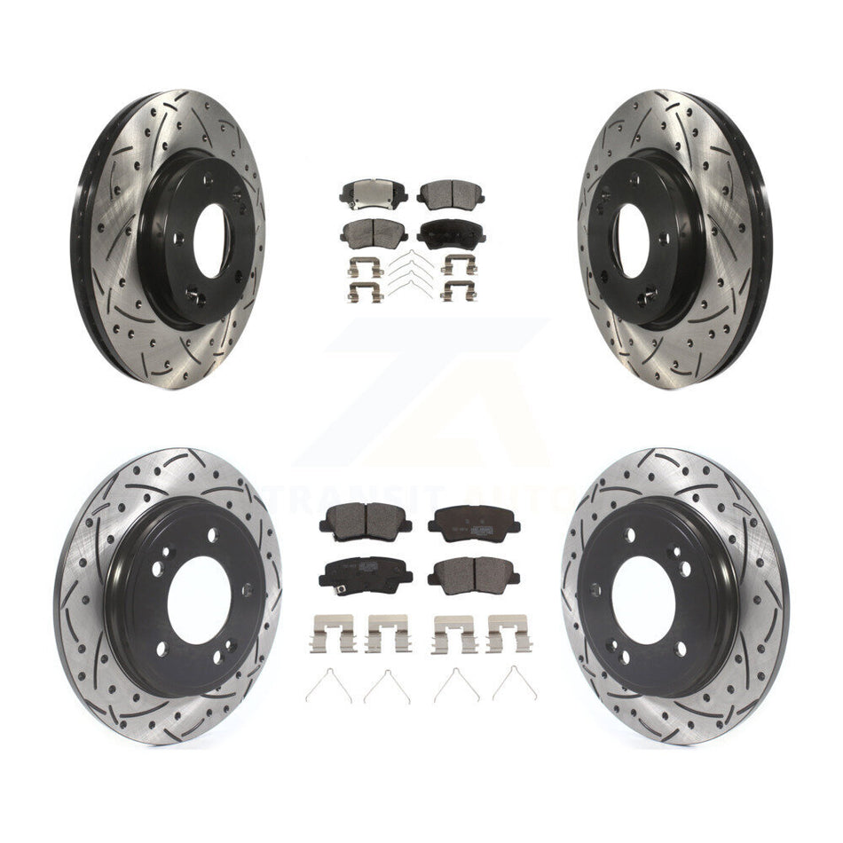 Front Rear Coated Drilled Slotted Disc Brake Rotor & Ceramic Pad Kit For Hyundai Veloster KDT-101178