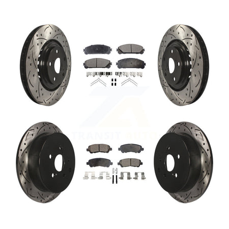 Front Rear Coated Drilled Slotted Disc Brake Rotors Ceramic Pad Kit For Toyota Highlander KDT-101183