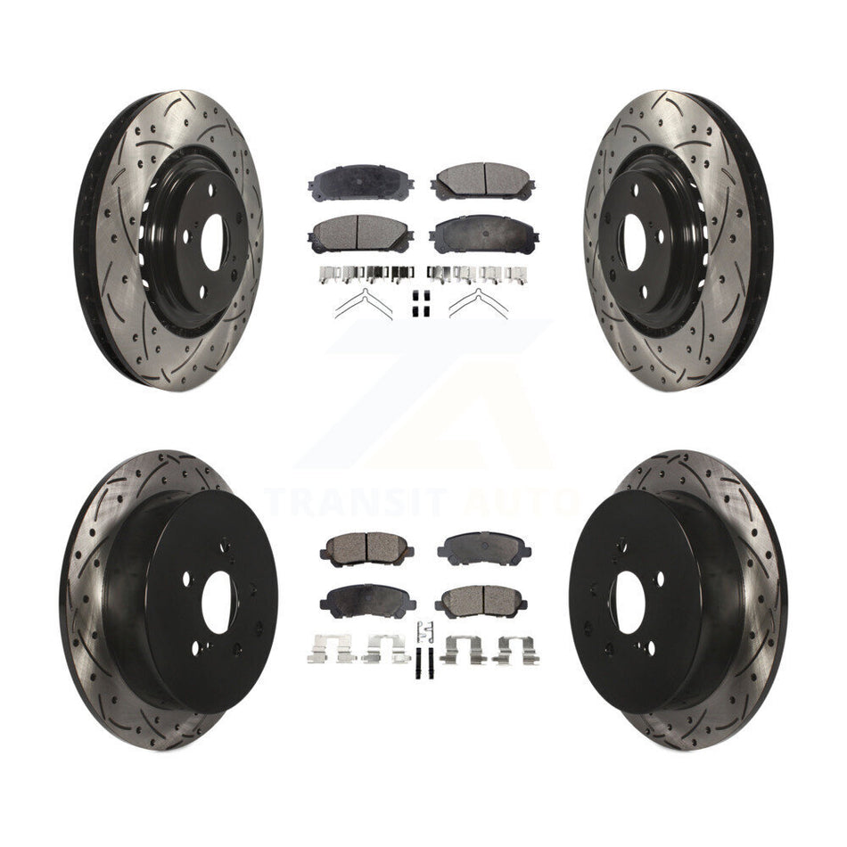 Front Rear Coated Drilled Slotted Disc Brake Rotors Ceramic Pad Kit For Toyota Highlander KDT-101183