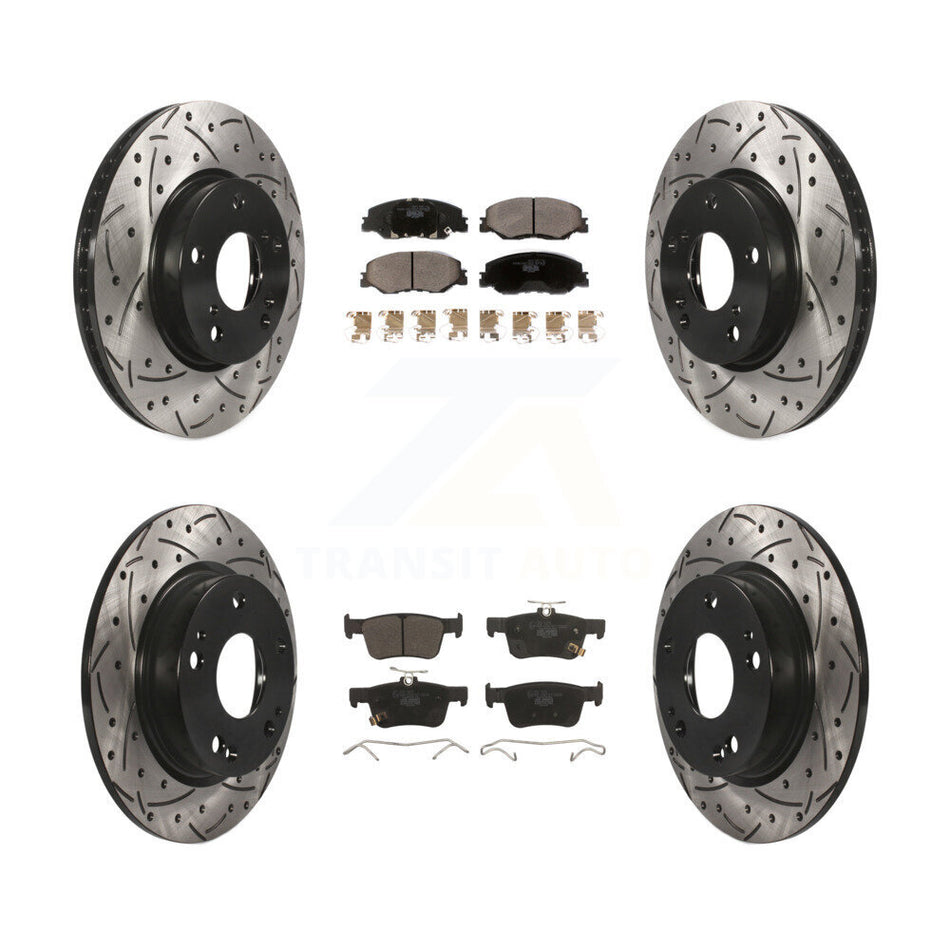 Front Rear Coated Drilled Slotted Disc Brake Rotors And Ceramic Pads Kit For Honda Civic KDT-101184