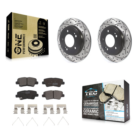 Rear Drilled Slot Disc Brake Rotors Ceramic Pad Kit For Kia Forte Hyundai Veloster Forte5 KDT-101186
