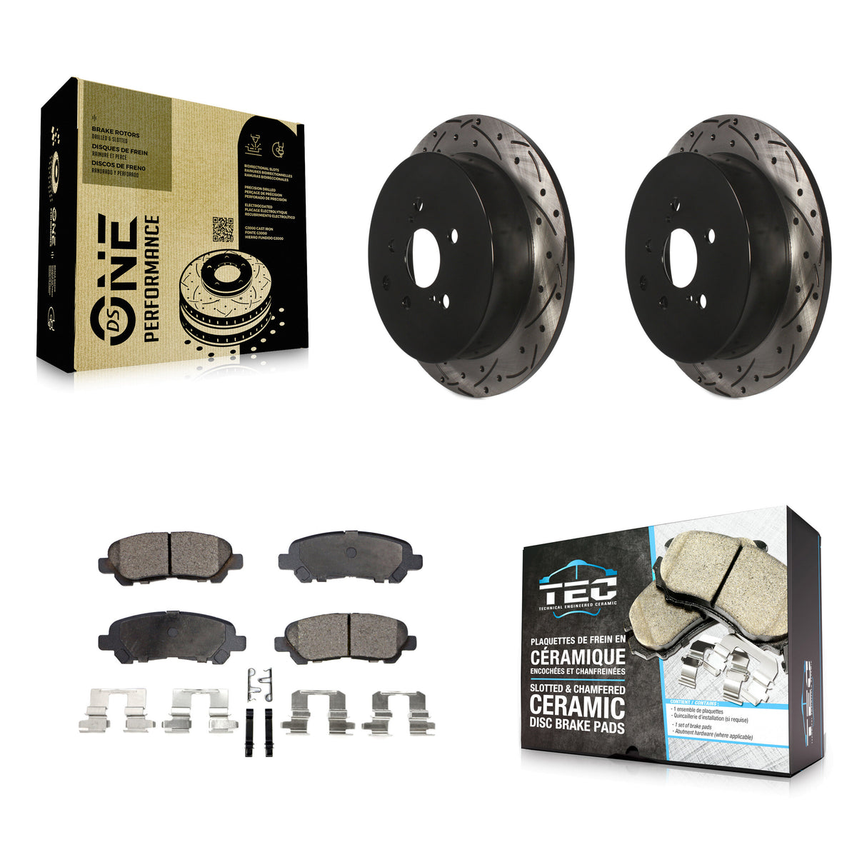 Rear Coated Drilled Slotted Disc Brake Rotors And Ceramic Pads Kit For Toyota Highlander KDT-101188