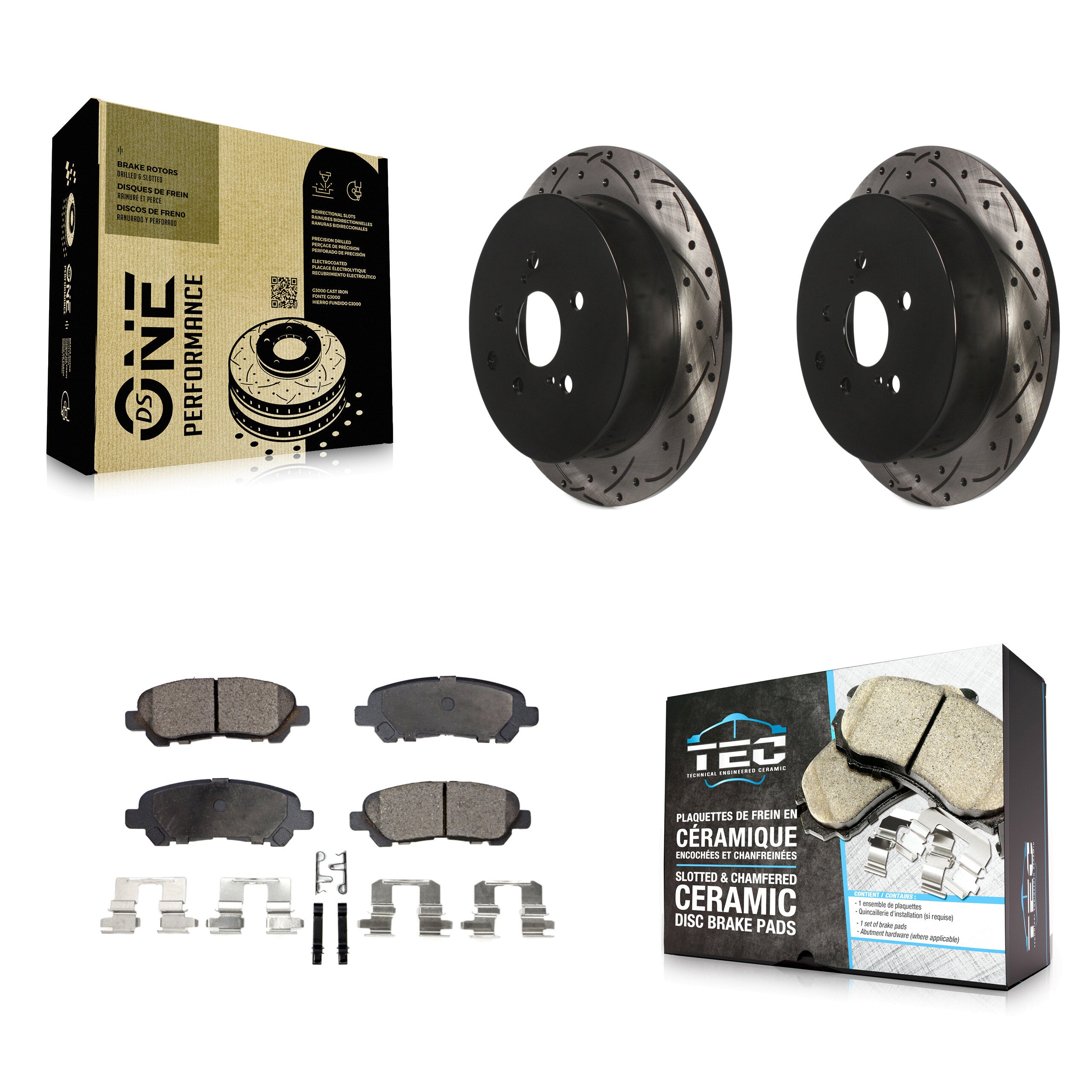 Rear Coated Drilled Slotted Disc Brake Rotors And Ceramic Pads Kit For Toyota Highlander KDT-101188