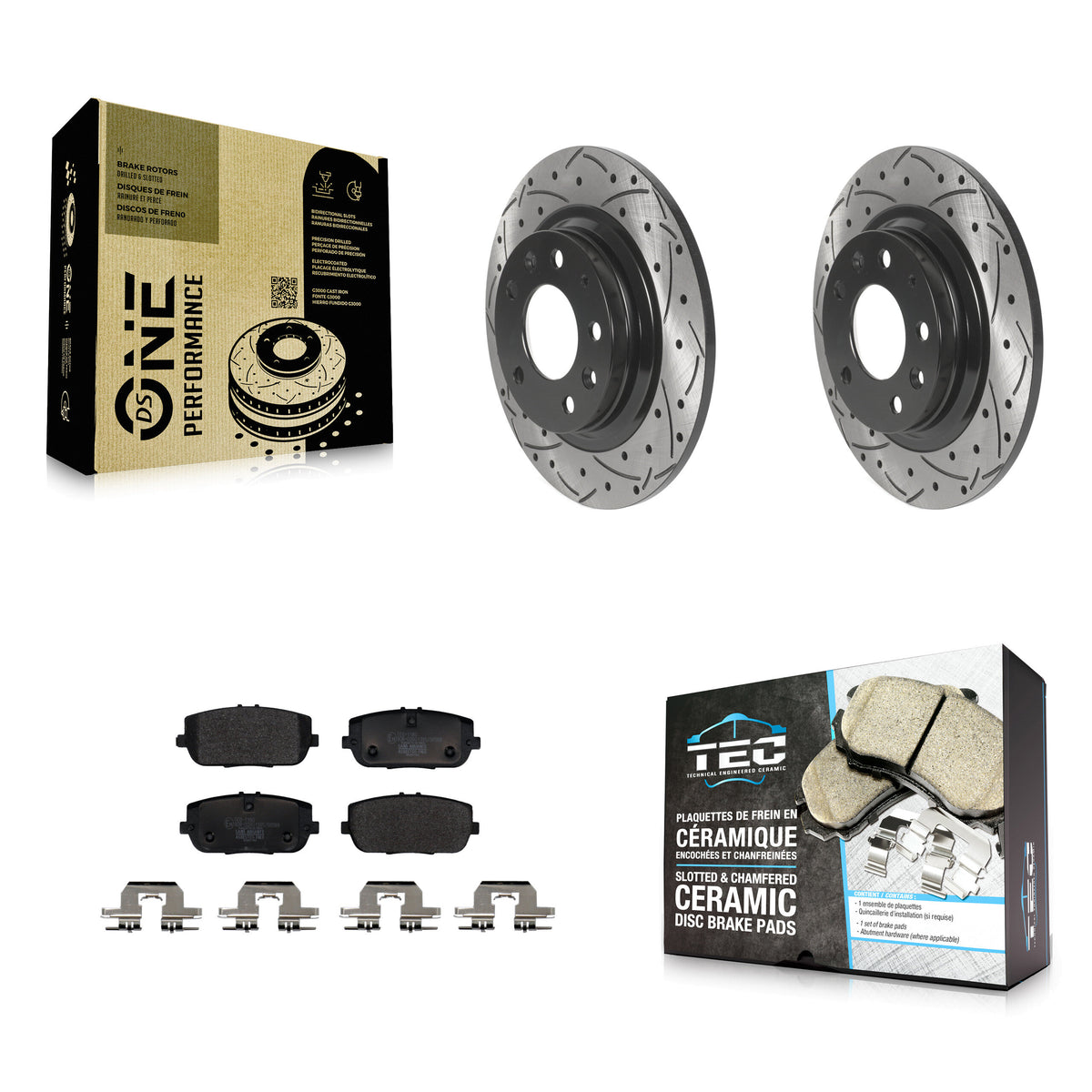Rear Coated Drilled Slot Disc Brake Rotors Ceramic Pad Kit For 2006-2015 Mazda MX-5 Miata KDT-101204