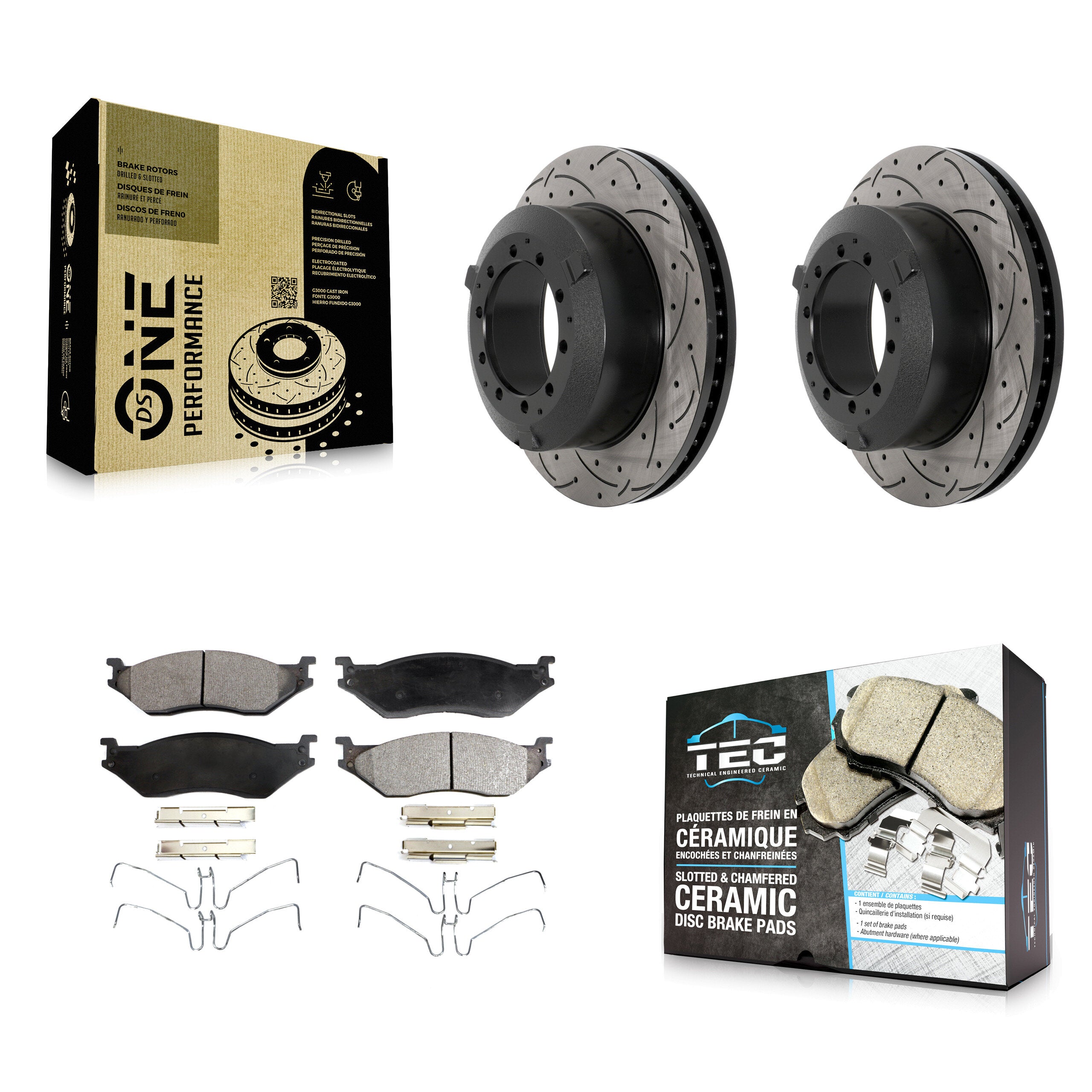 Front Drilled Slot Brake Rotor Ceramic Pad Kit For International TerraStar IC Corporation KDT-101208