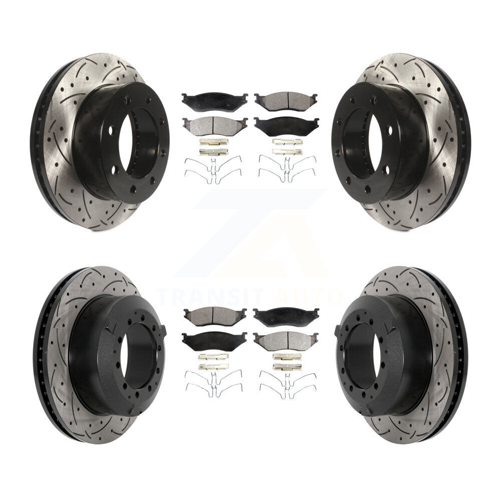 Front Rear Coated Drilled Slot Disc Brake Rotor Ceramic Pad Kit For Ford F-450 Super Duty KDT-101213