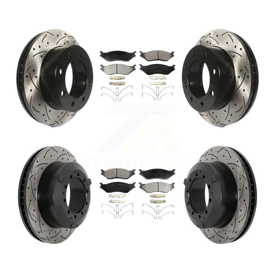 Front Rear Coated Drilled Slot Disc Brake Rotor Ceramic Pad Kit For Ford F-450 Super Duty KDT-101213