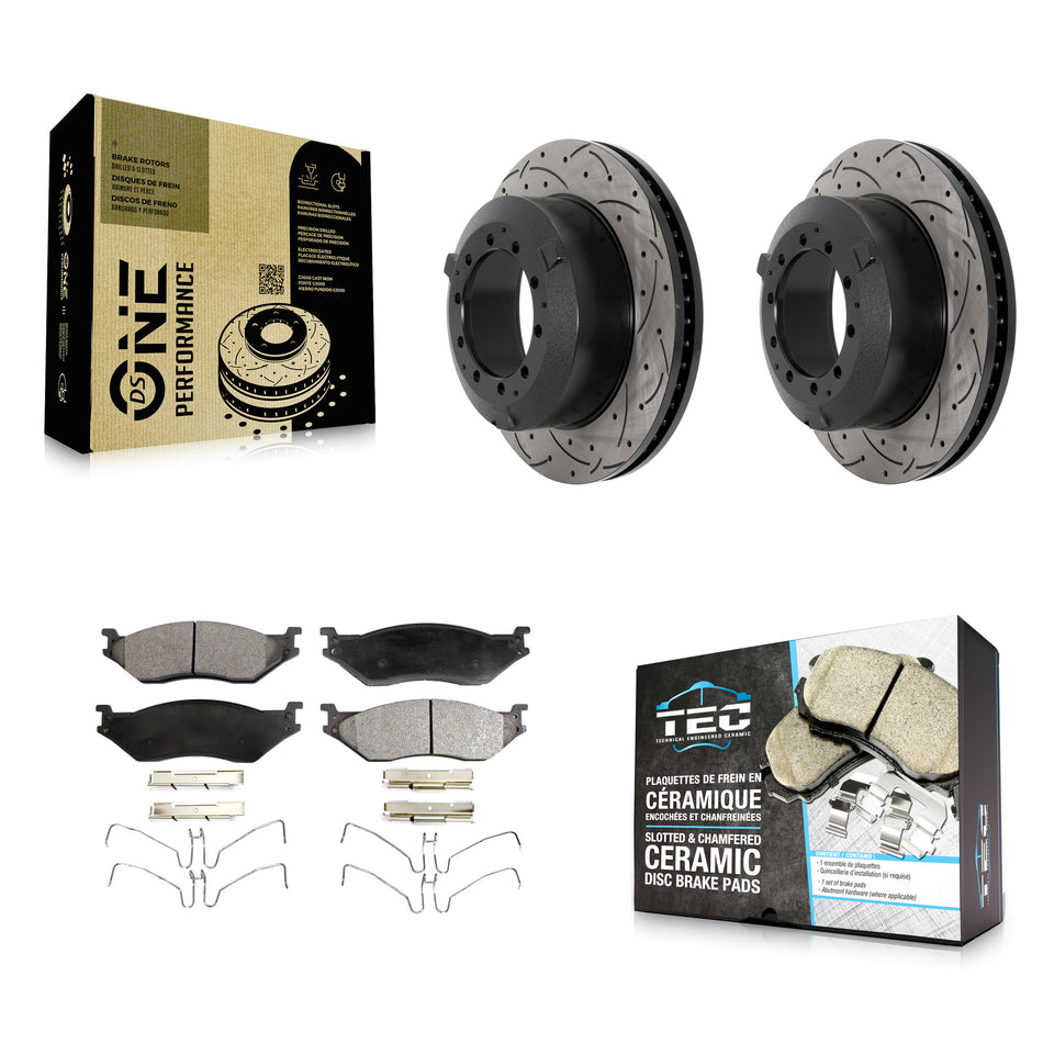 Rear Drill Slot Brake Rotor Ceramic Pad Kit For Ford F-450 Super Duty F-550 International KDT-101219