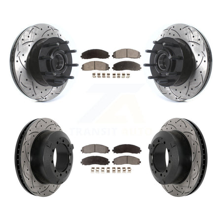 Front Rear Coat Drill Slot Disc Brake Rotor Hub Ceramic Pad Kit For Ford F-350 Super Duty KDT-101223