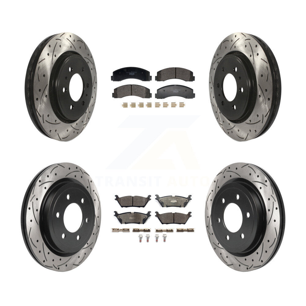 Front Rear Drill Slot Disc Brake Rotors Ceramic Pad Kit For Ford F-150 Expedition Lincoln KDT-101230