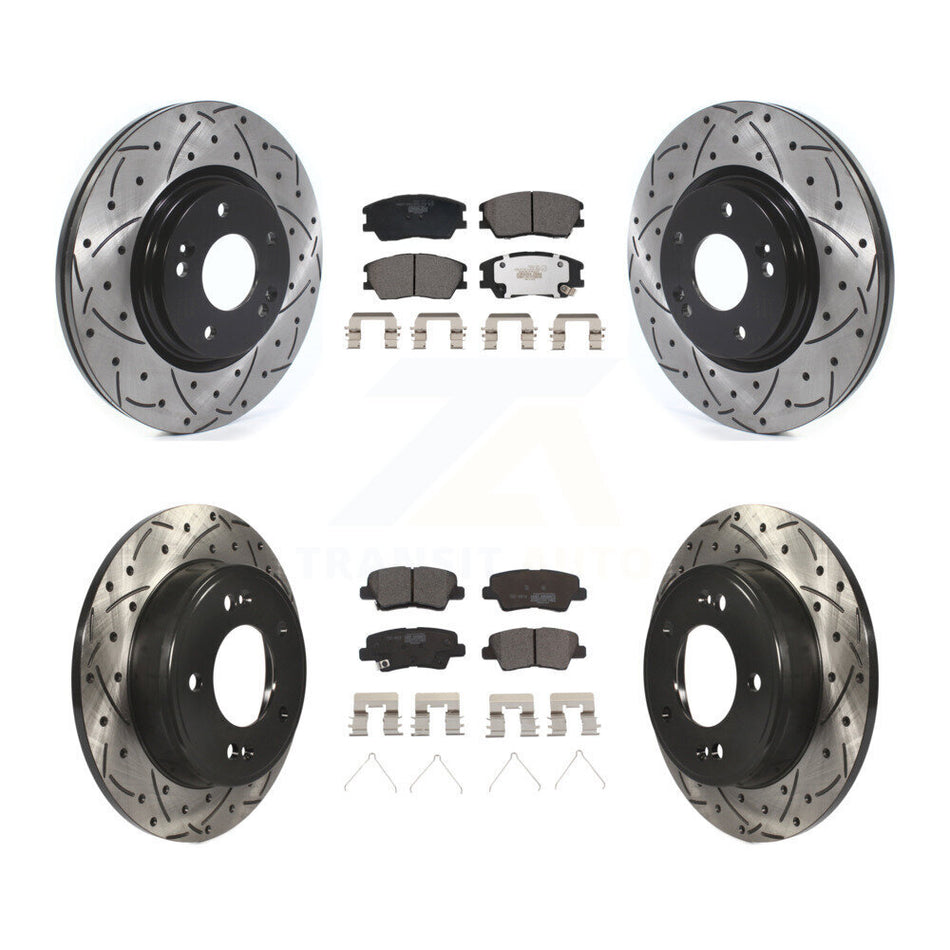 Front Rear Coated Drilled Slotted Disc Brake Rotors And Ceramic Pads Kit For Kia Soul KDT-101231