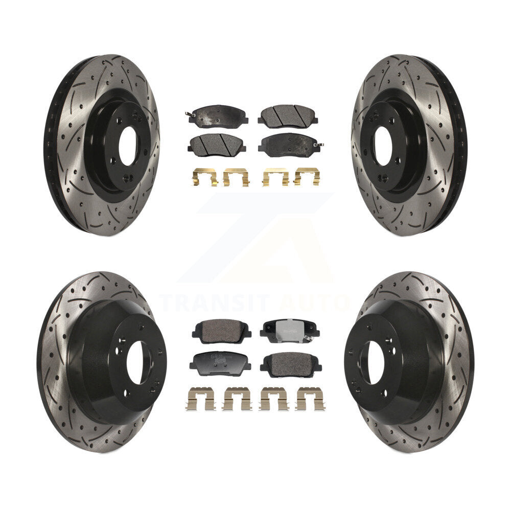 Front Rear Drill Slot Brake Rotors Ceramic Pad Kit For 2013-2016 Hyundai Santa Fe XL 3.3L KDT-101233