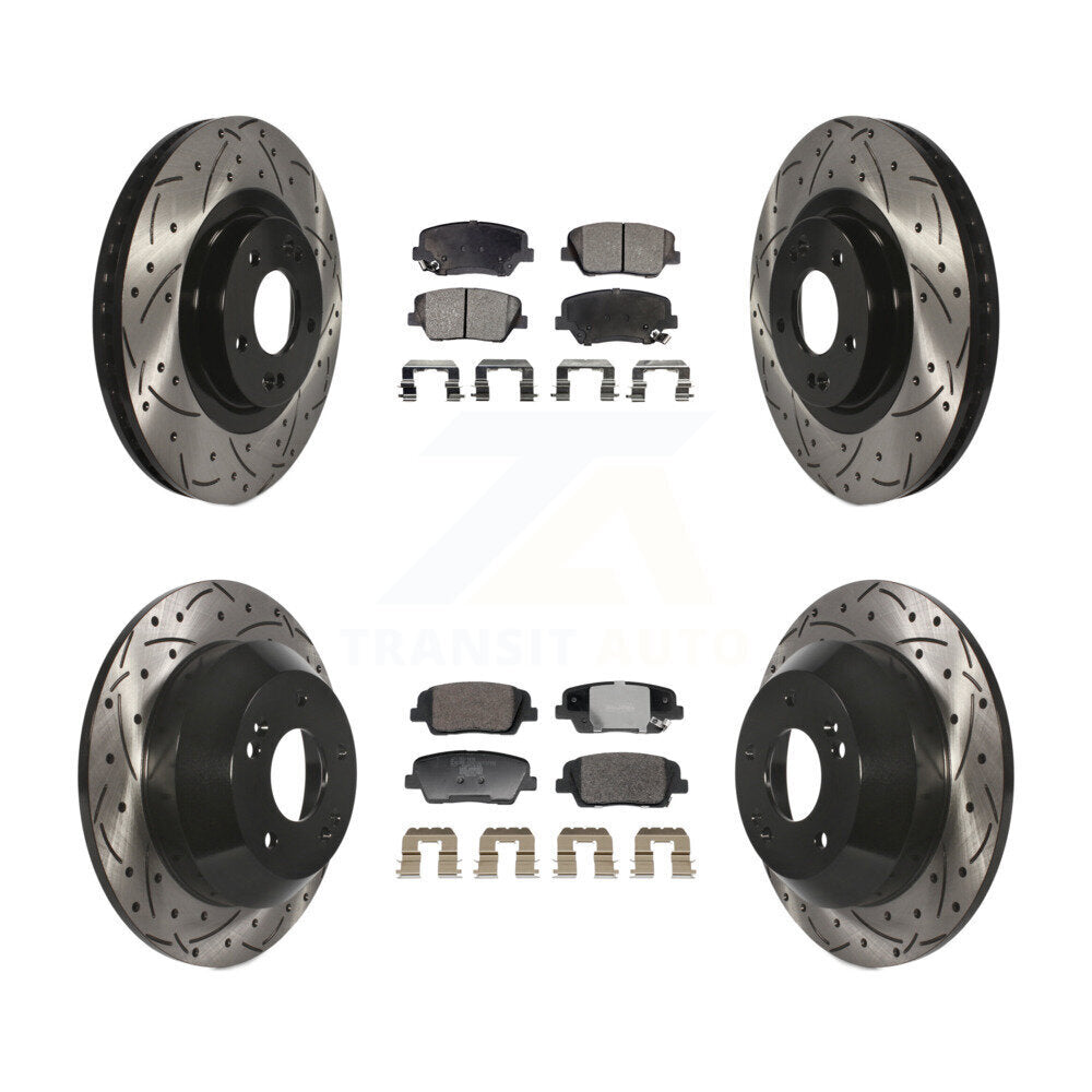 Front Rear Drill Slot Brake Rotors Ceramic Pad Kit For Hyundai Santa Fe Sport Kia Sorento KDT-101234