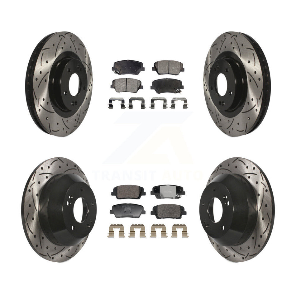 Front Rear Drill Slot Brake Rotors Ceramic Pad Kit For Hyundai Santa Fe Sport Kia Sorento KDT-101234