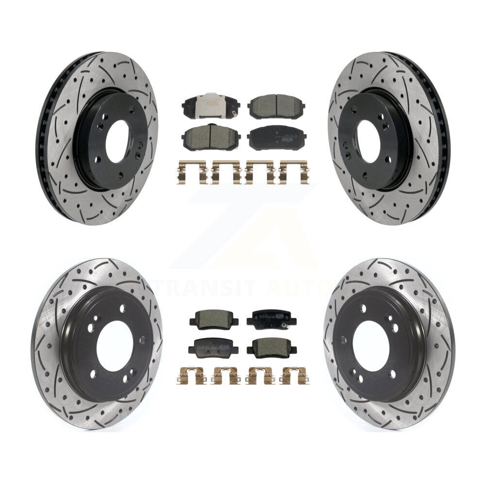 Front Rear Coated Drilled Slotted Disc Brake Rotors & Ceramic Pad Kit For Hyundai Elantra KDT-101237