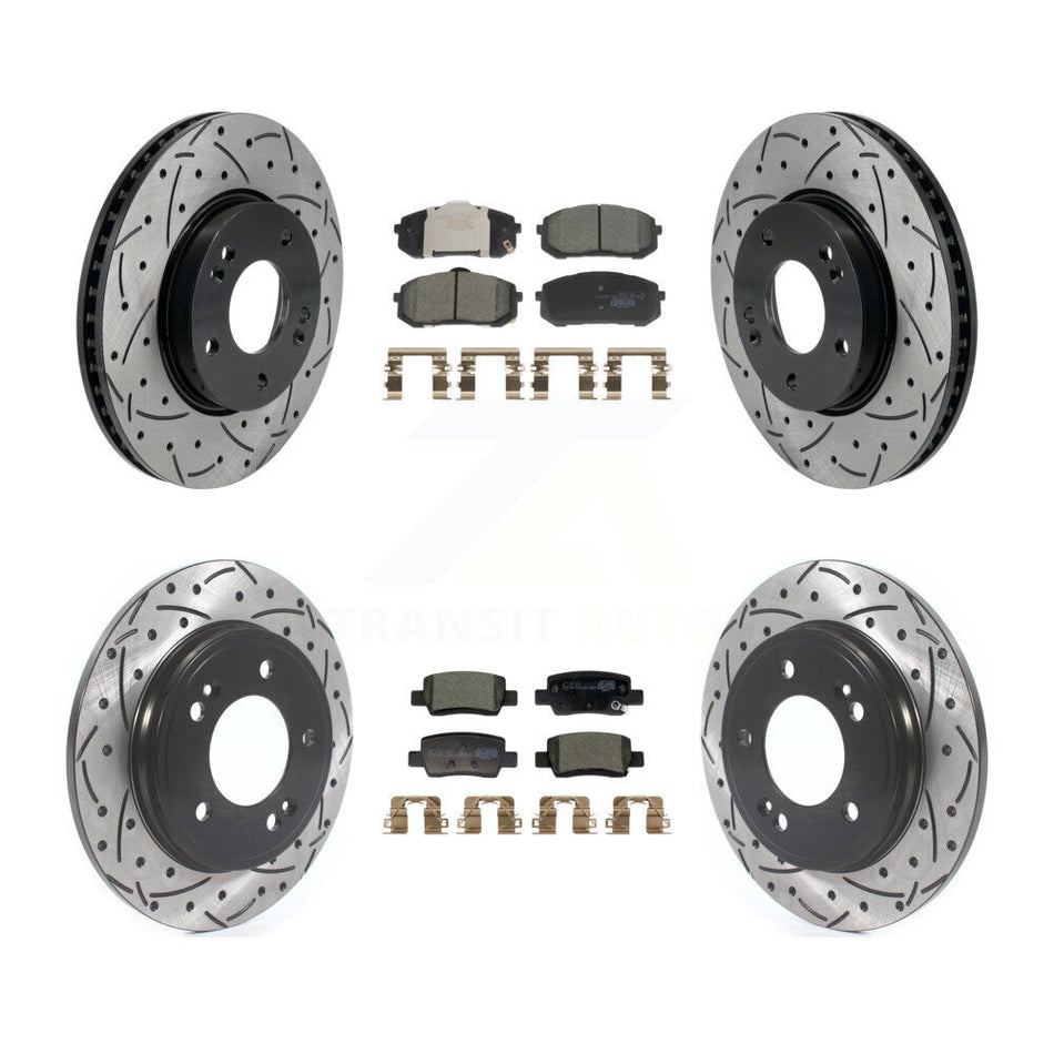 Front Rear Coated Drilled Slotted Disc Brake Rotors & Ceramic Pad Kit For Hyundai Elantra KDT-101237