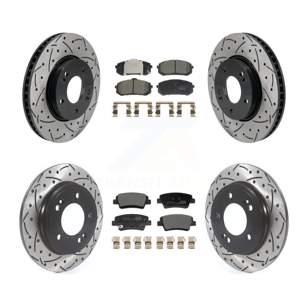 Front Rear Coated Drilled Slotted Disc Brake Rotors & Ceramic Pad Kit For Hyundai Elantra KDT-101238