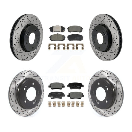 Front Rear Coated Drilled Slotted Disc Brake Rotors & Ceramic Pad Kit For Hyundai Elantra KDT-101238
