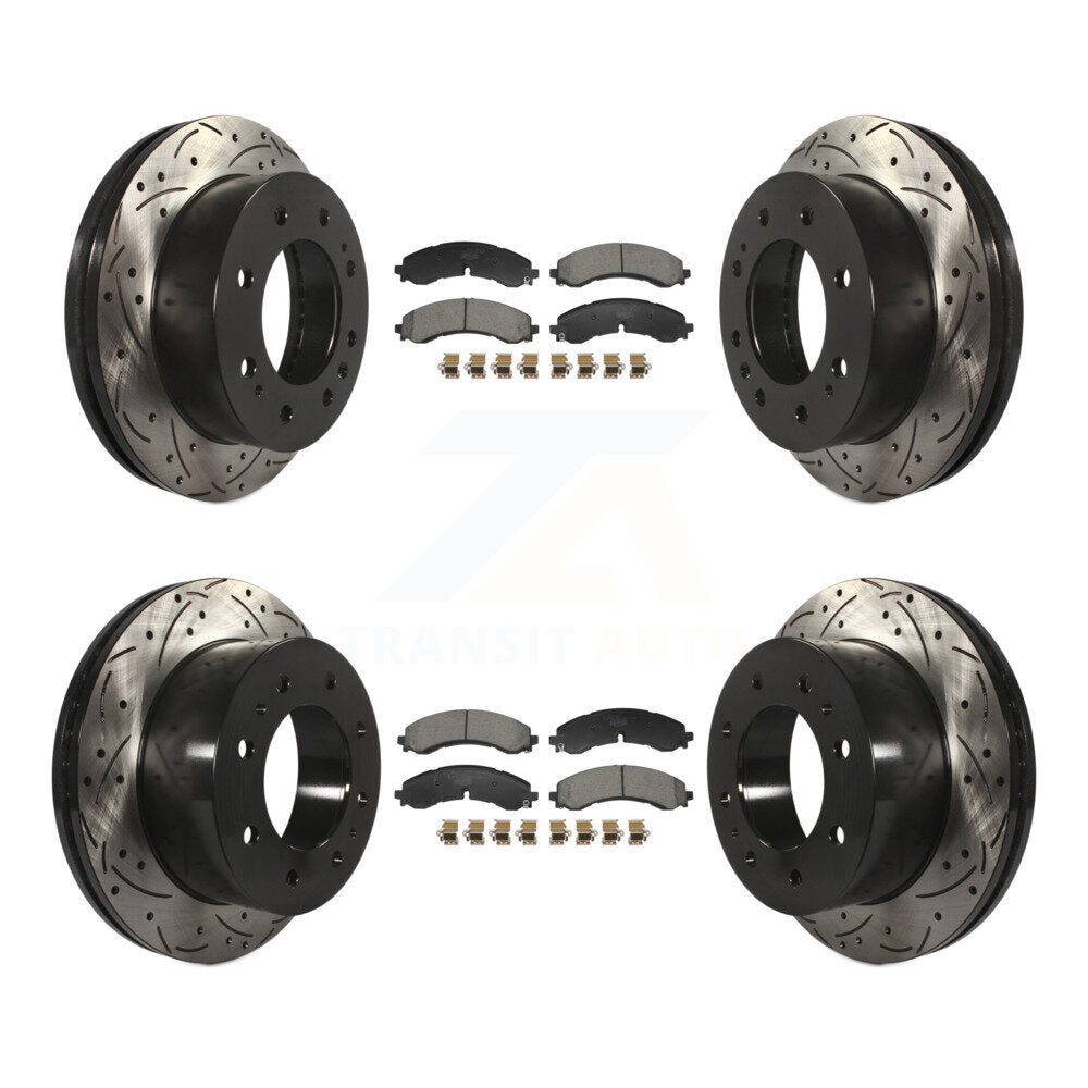 Front Rear Drilled Slot Brake Rotor Ceramic Pad Kit For GMC Chevrolet Sierra 2500 HD 3500 KDT-101241
