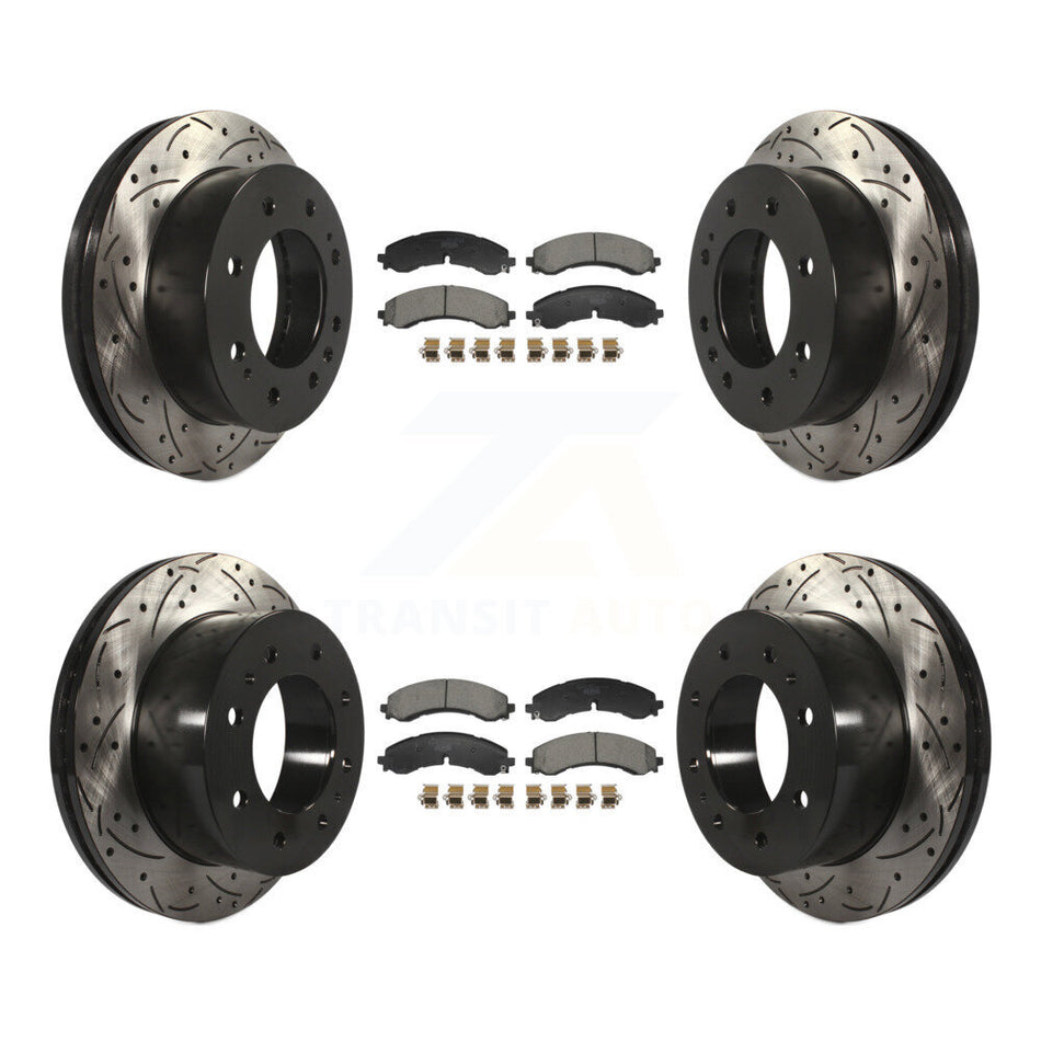 Front Rear Drilled Slot Brake Rotor Ceramic Pad Kit For GMC Chevrolet Sierra 2500 HD 3500 KDT-101241