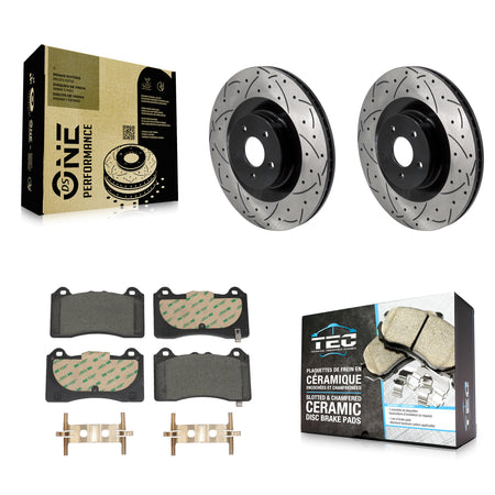 Front Coated Drilled Slotted Disc Brake Rotor Ceramic Pad Kit For 2016-2018 Ford Focus RS KDT-101243