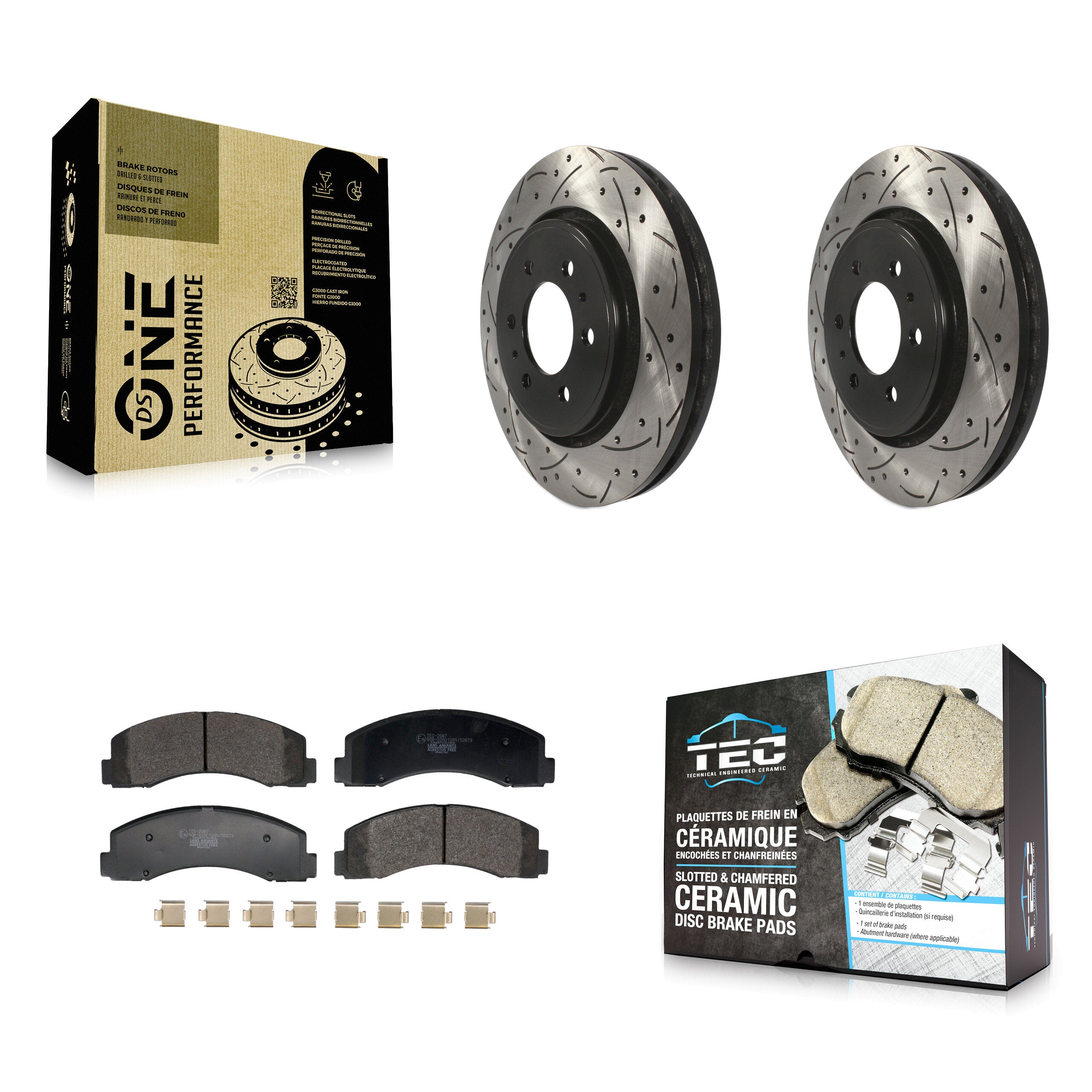 Front Drill Slot Brake Rotors Ceramic Pad Kit For Ford F-150 Expedition Lincoln Navigator KDT-101249